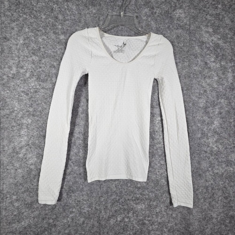 Free People Intimately Knit Top Scoop Neck Long Sleeve Pullover White Sz L